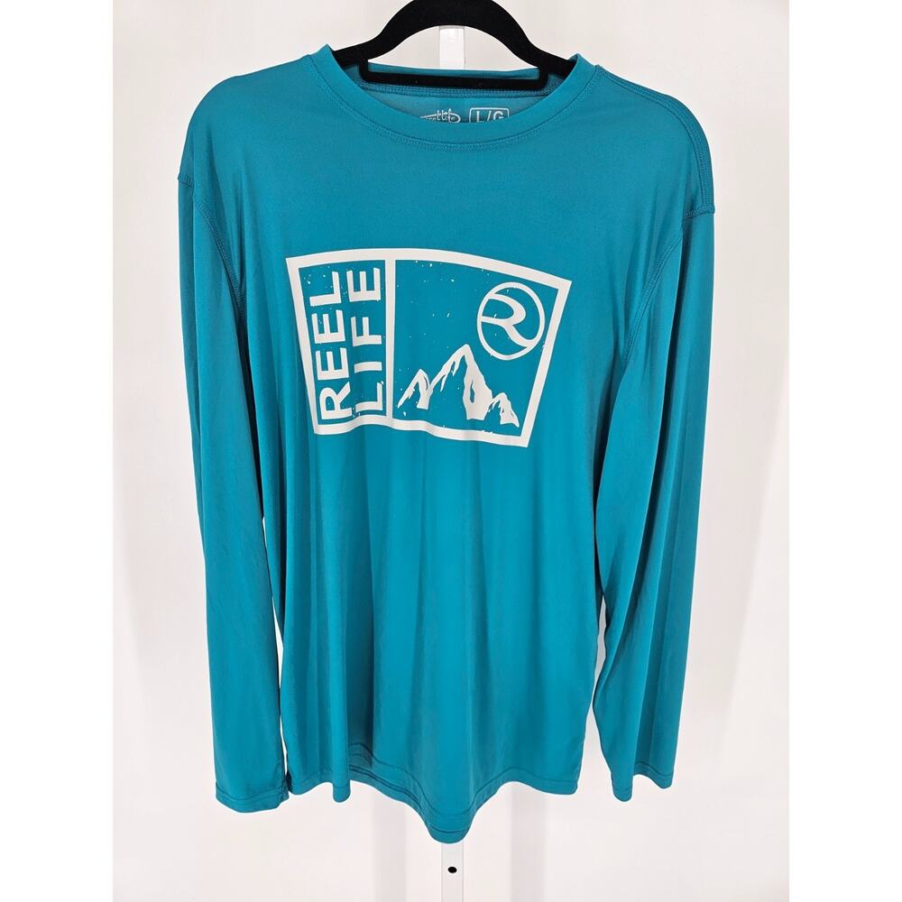 Reel Life Mens Sz L Sun Defender Long Sleeve T Shirt Bright Blue UPF